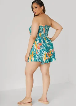 Online Ashley Stewart Strapless Tropical Print Romper Amazon