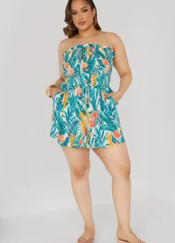 Online Ashley Stewart Strapless Tropical Print Romper Amazon