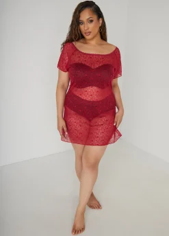 Hot Ashley Stewart Stretch Lace Chemise Magenta