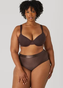 Hot Ashley Stewart Stripe Spacer Cup T-Shirt Bra Espresso
