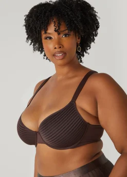 Hot Ashley Stewart Stripe Spacer Cup T-Shirt Bra Espresso