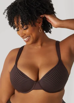Hot Ashley Stewart Stripe Spacer Cup T-Shirt Bra Espresso