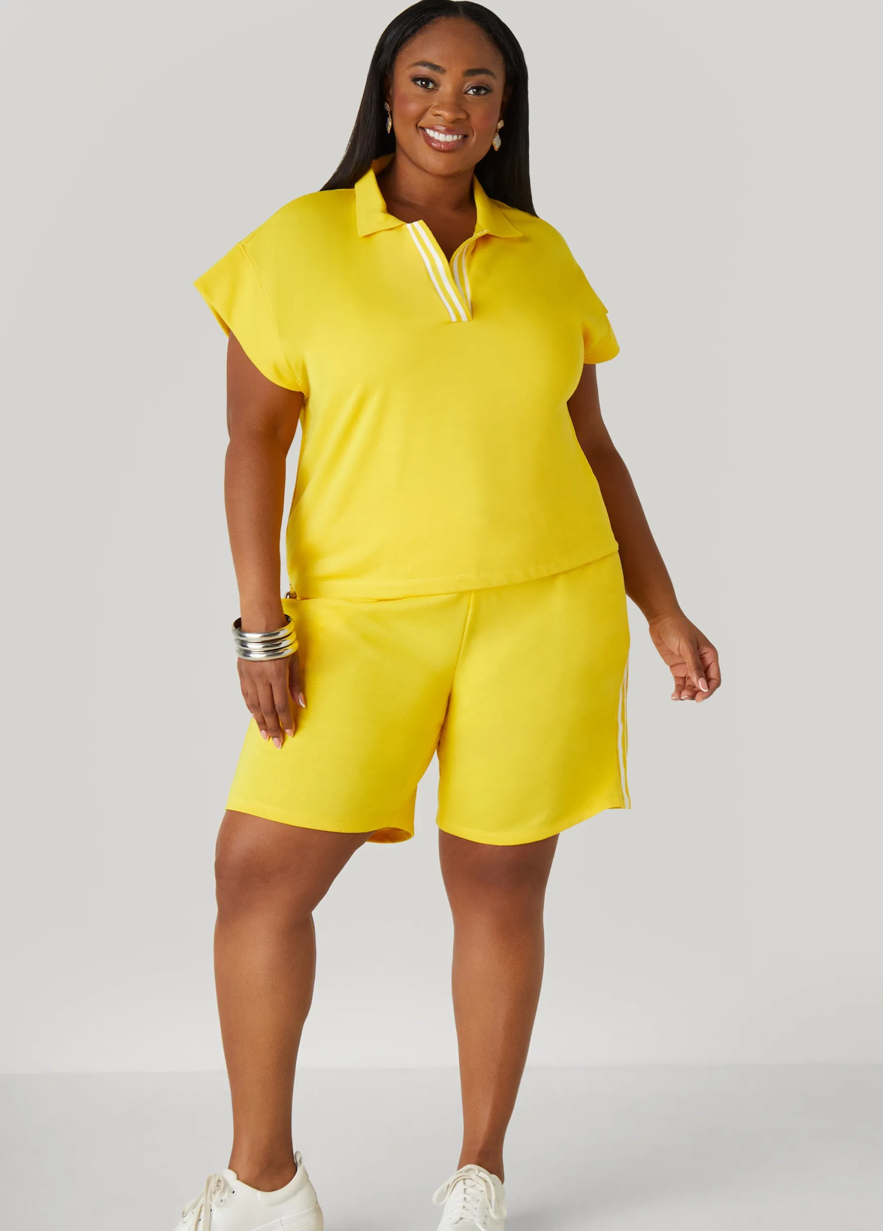Best Ashley Stewart Striped French Terry Shorts Cyber Yellow