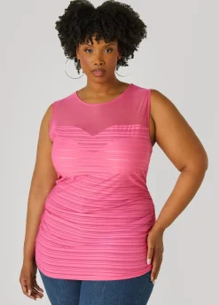 Online Ashley Stewart Striped Mesh Paneled Top Fandango Pink