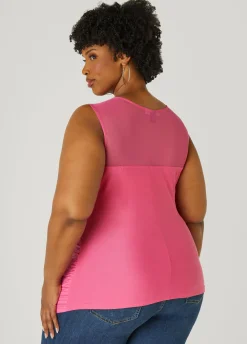 Online Ashley Stewart Striped Mesh Paneled Top Fandango Pink