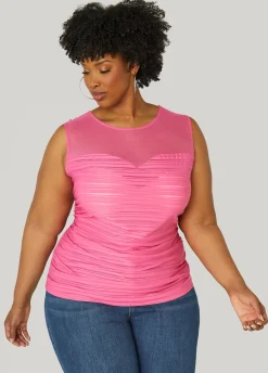 Online Ashley Stewart Striped Mesh Paneled Top Fandango Pink