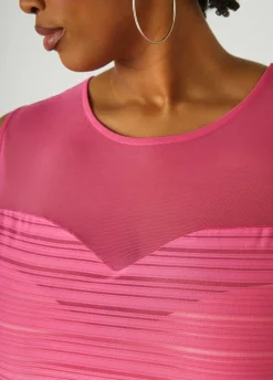 Online Ashley Stewart Striped Mesh Paneled Top Fandango Pink