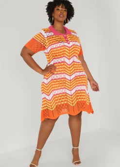 Best Ashley Stewart Striped Pointelle Knit Polo Dress