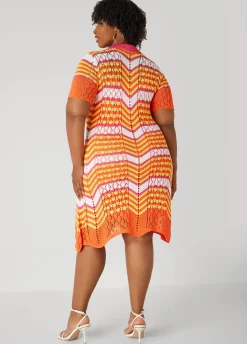 Best Ashley Stewart Striped Pointelle Knit Polo Dress