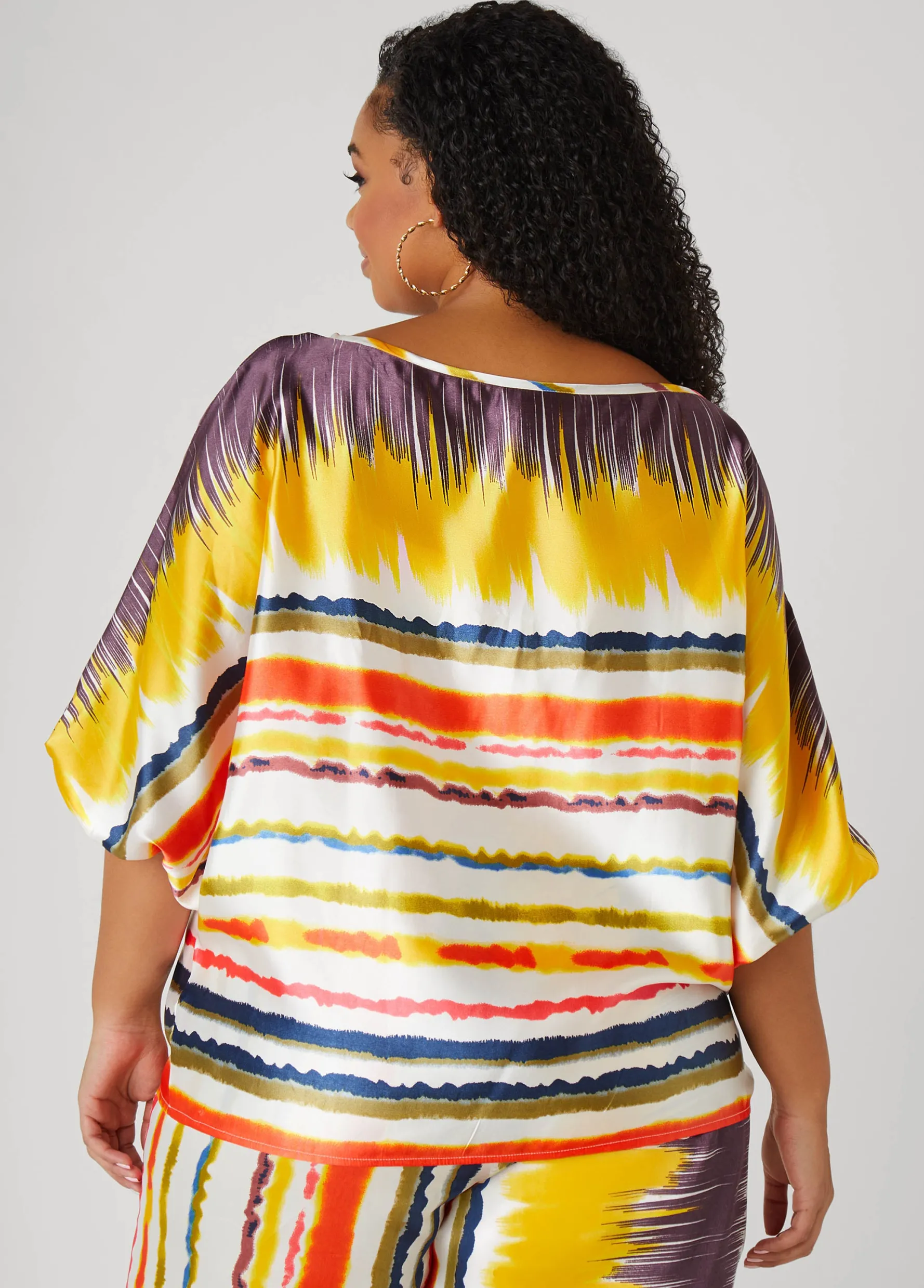 New Ashley Stewart Striped Satin Blouse Multi