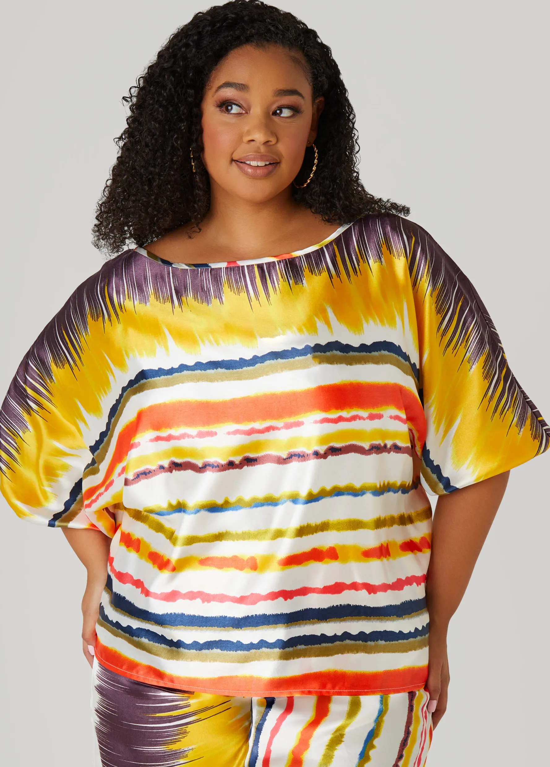 New Ashley Stewart Striped Satin Blouse Multi