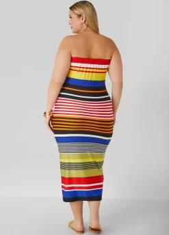 Fashion Ashley Stewart Striped Strapless Bodycon Dress Multi