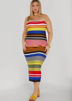 Fashion Ashley Stewart Striped Strapless Bodycon Dress Multi