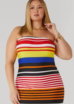 Fashion Ashley Stewart Striped Strapless Bodycon Dress Multi