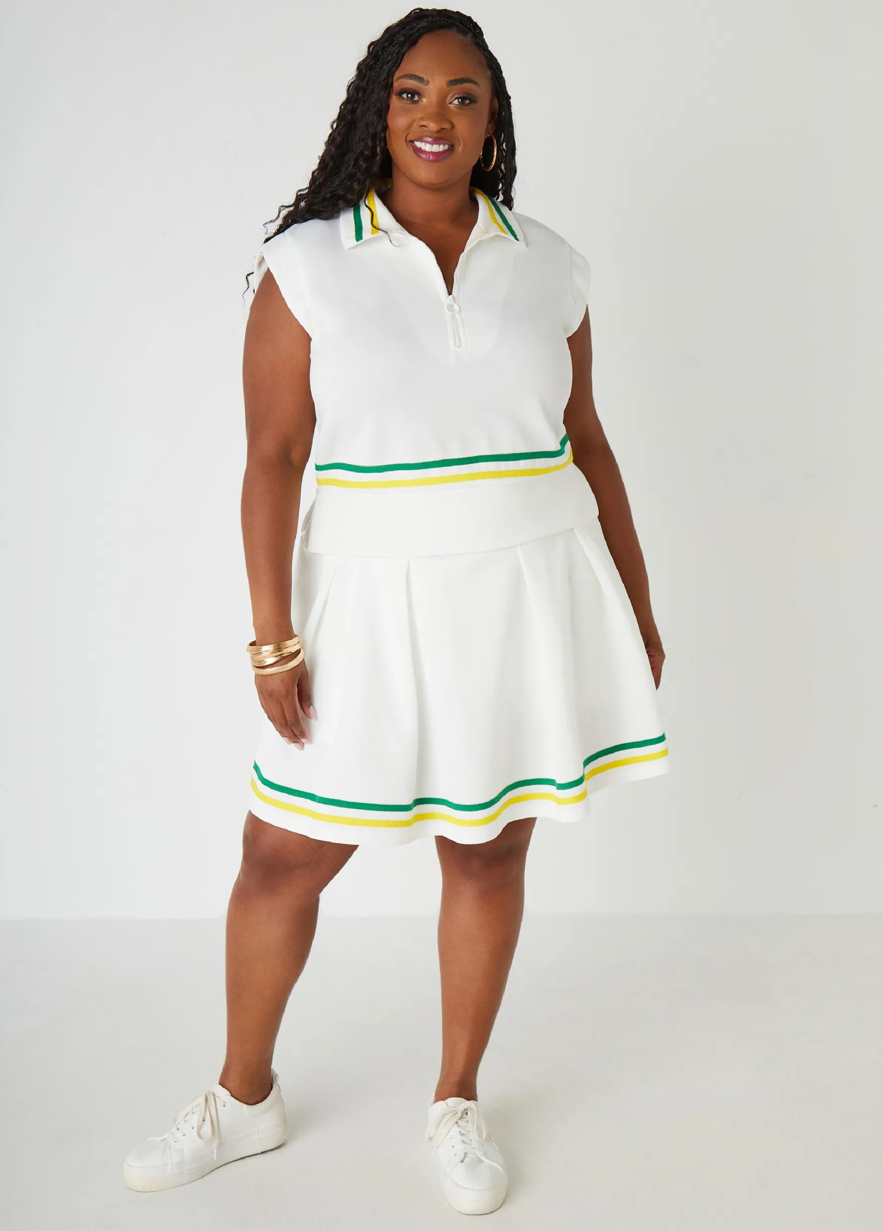 Hot Ashley Stewart Striped Tennis Skort Ivory