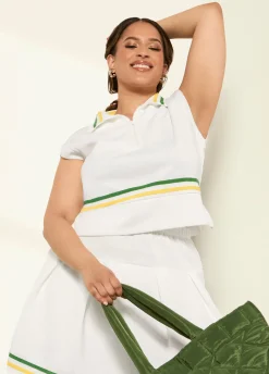 Discount Ashley Stewart Striped Tennis Vest Ivory
