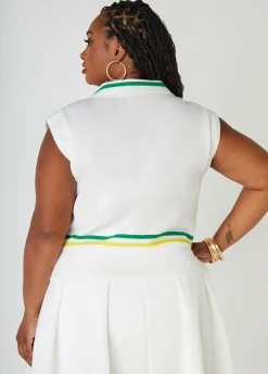 Discount Ashley Stewart Striped Tennis Vest Ivory