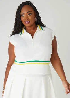 Discount Ashley Stewart Striped Tennis Vest Ivory