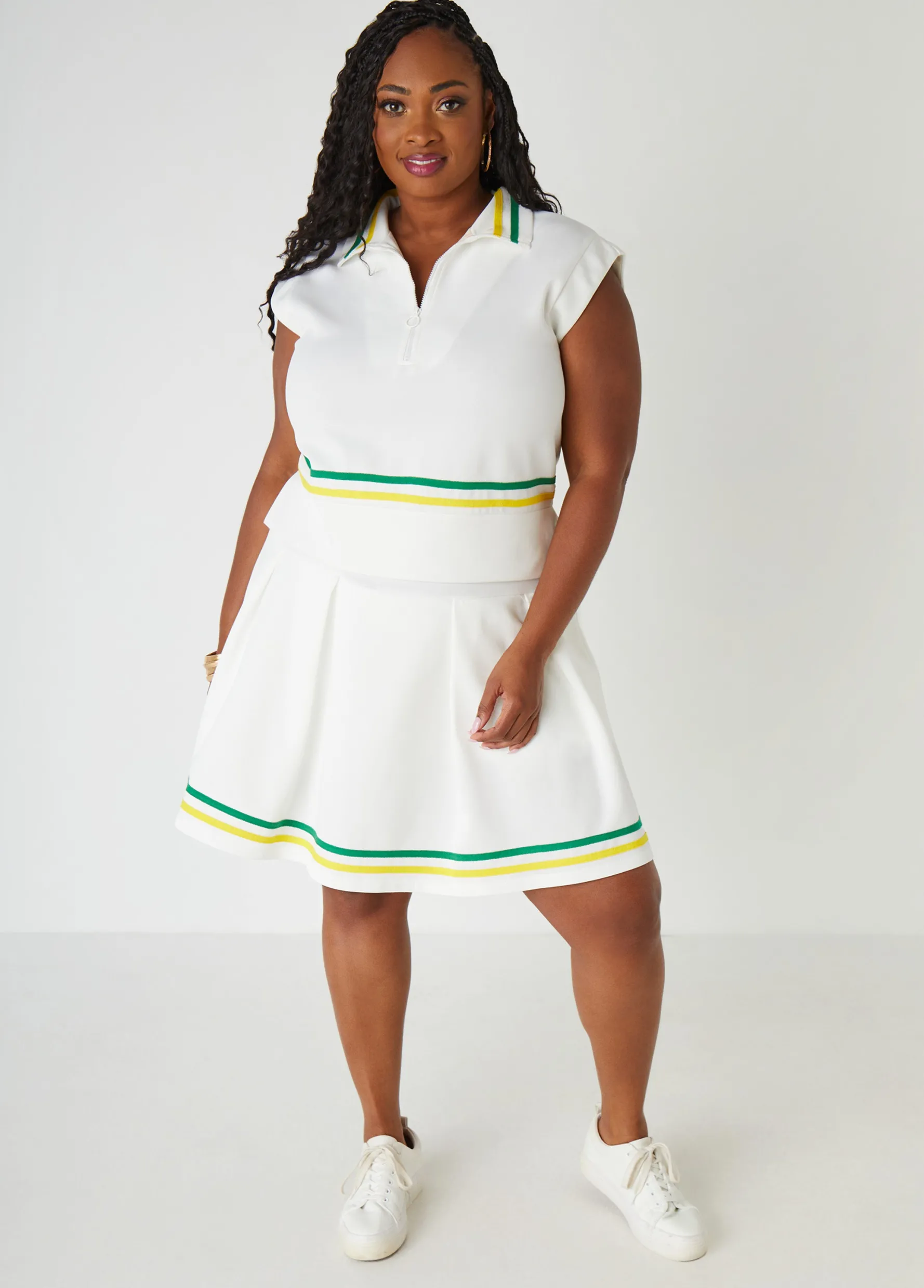 Discount Ashley Stewart Striped Tennis Vest Ivory