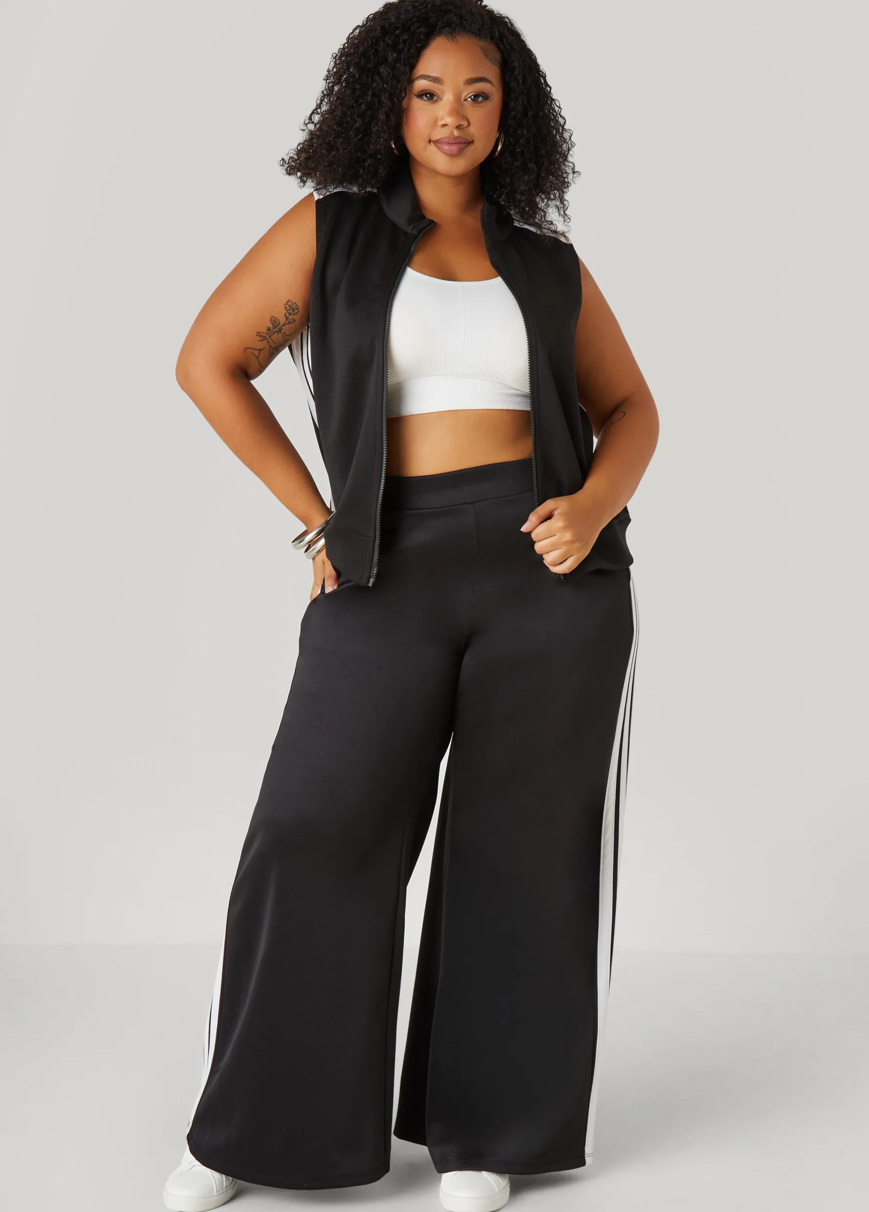 Best Ashley Stewart Striped Wide Leg Track Pants