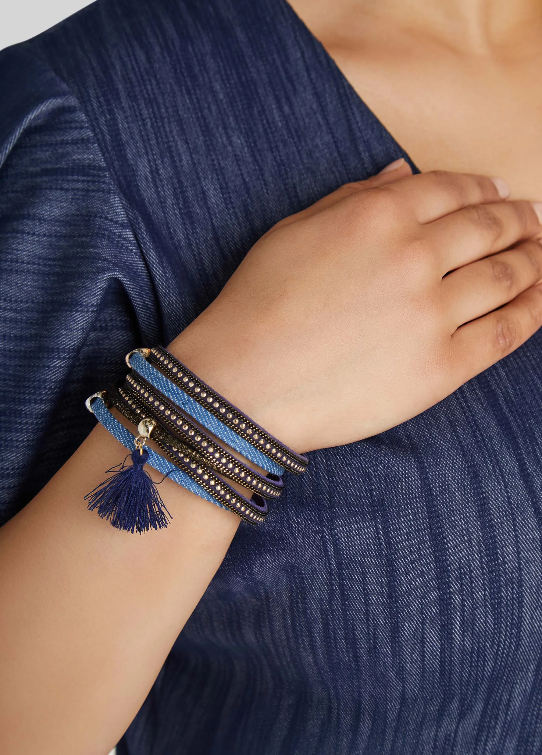 Online Ashley Stewart Studded Bracelet Denim