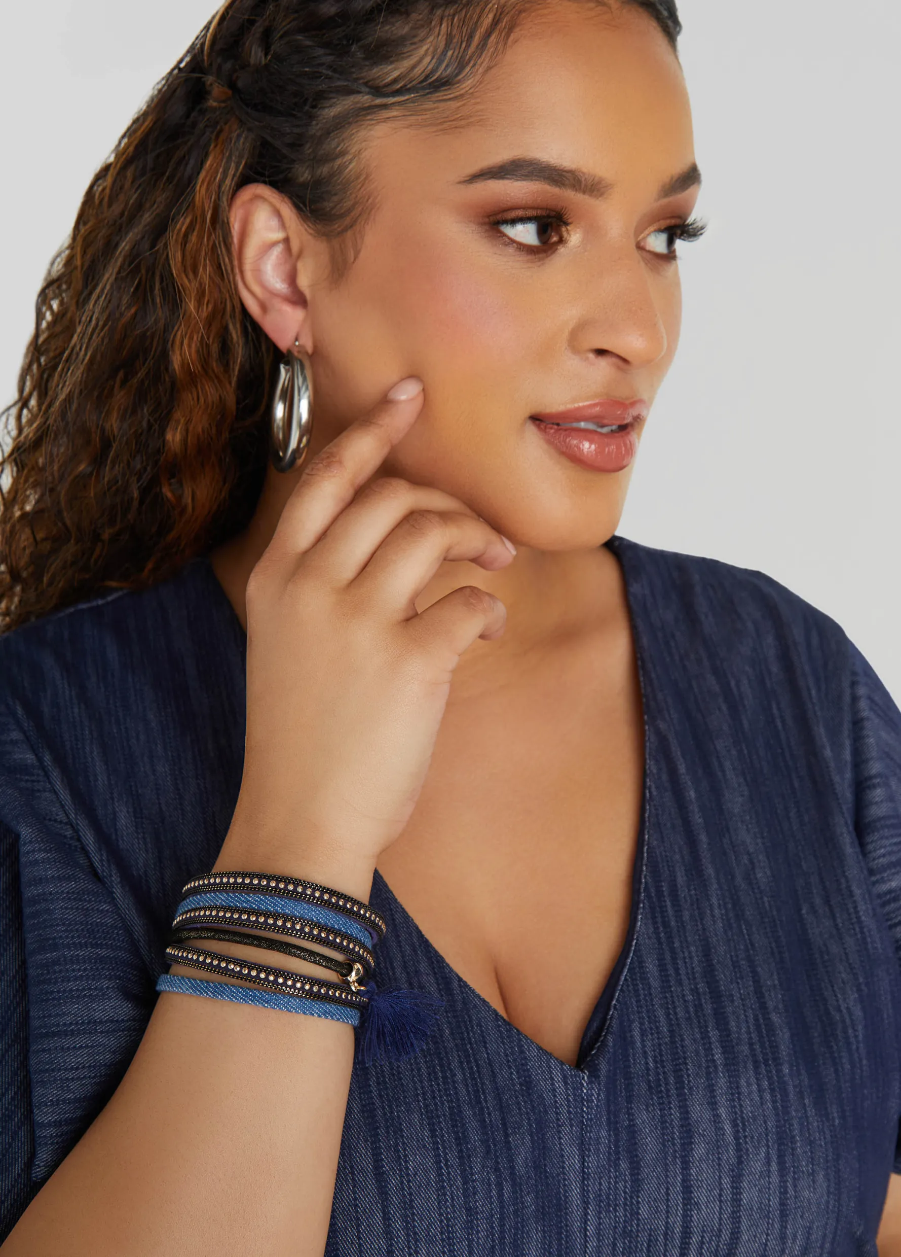 Online Ashley Stewart Studded Bracelet Denim