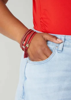 Best Ashley Stewart Studded Faux Suede Bracelet Aura Orange