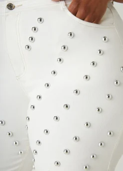 Outlet Ashley Stewart Studded Frayed Denim Bermuda Shorts White
