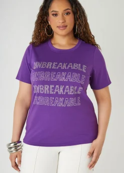 New Ashley Stewart Studded Unbreakable Tee Purple Magic