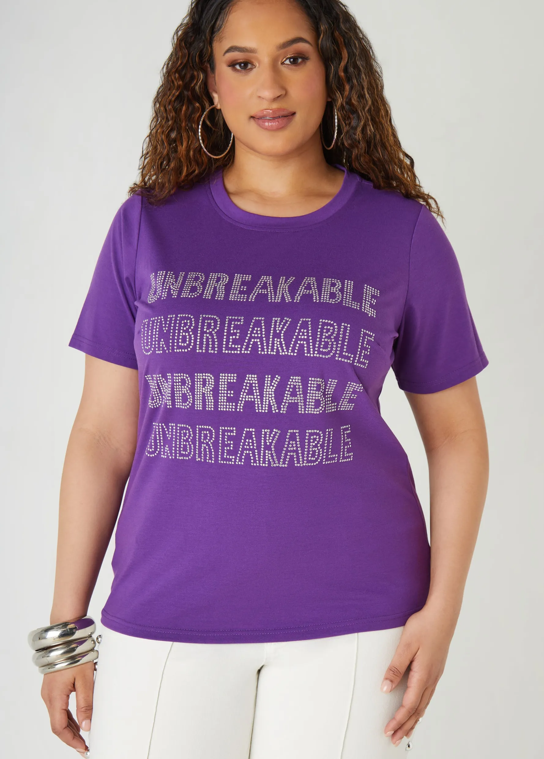 New Ashley Stewart Studded Unbreakable Tee Purple Magic