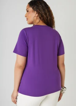 New Ashley Stewart Studded Unbreakable Tee Purple Magic