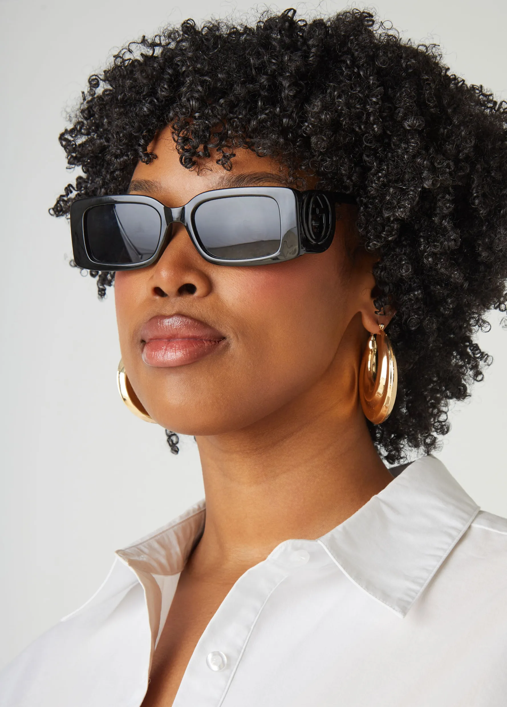 Outlet Ashley Stewart Swirl Detail Rectangle Sunglasses Black