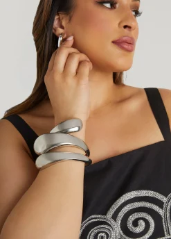Online Ashley Stewart Swirl Tone Cuff Silver