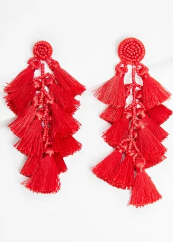 New Ashley Stewart Tassel And Bead Earrings Aura Orange