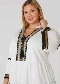 Online Ashley Stewart Tasseled Cotton Swing Dress White Black