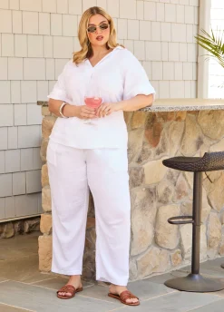 New Ashley Stewart Textured Cotton Gauze Pants