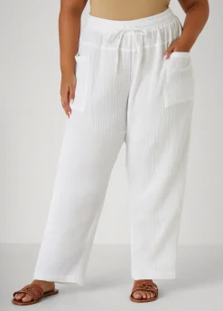 New Ashley Stewart Textured Cotton Gauze Pants
