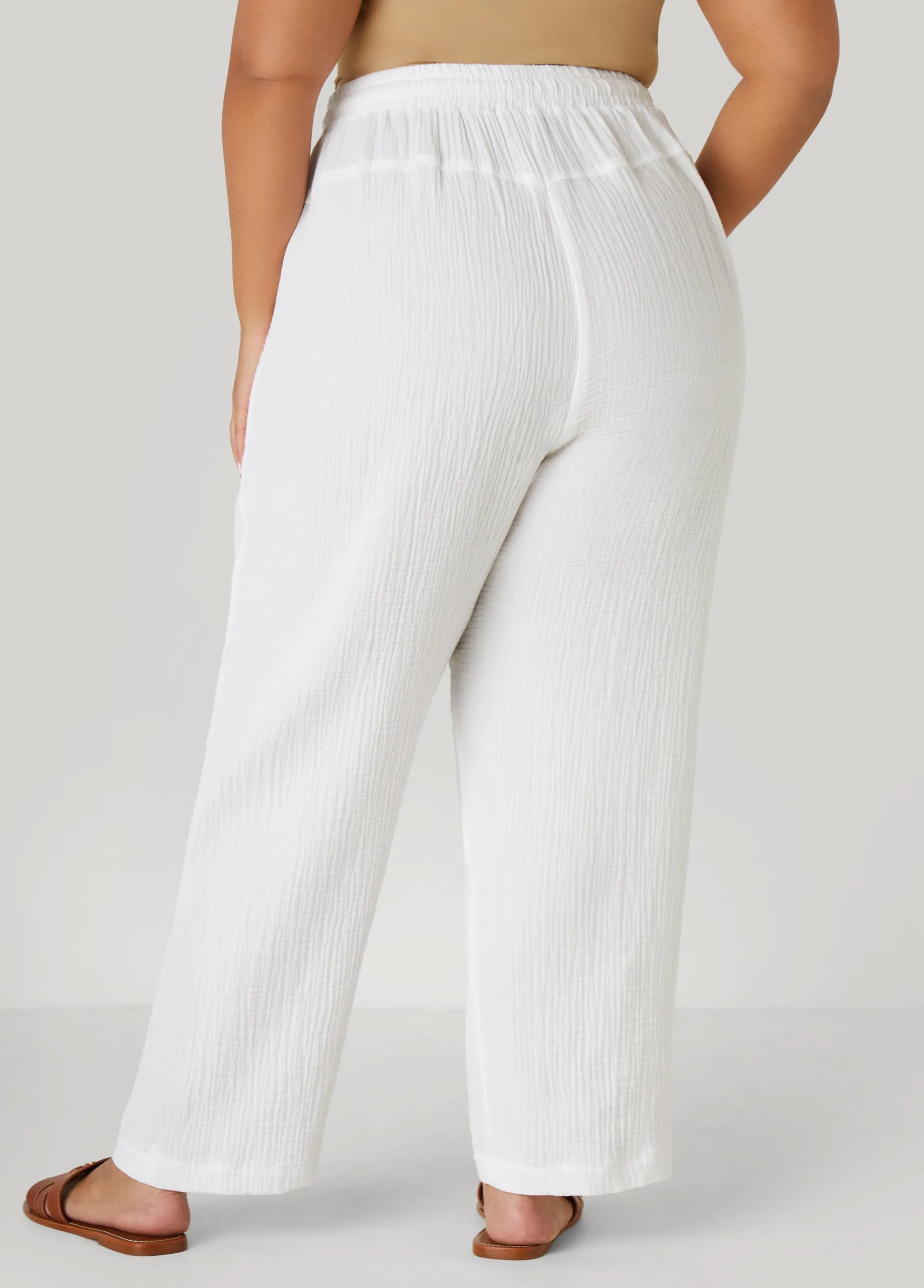 New Ashley Stewart Textured Cotton Gauze Pants