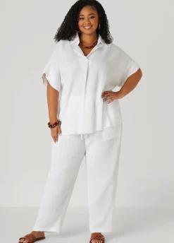 New Ashley Stewart Textured Cotton Gauze Pants