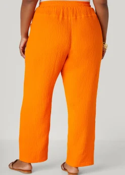 New Ashley Stewart Textured Cotton Gauze Pants