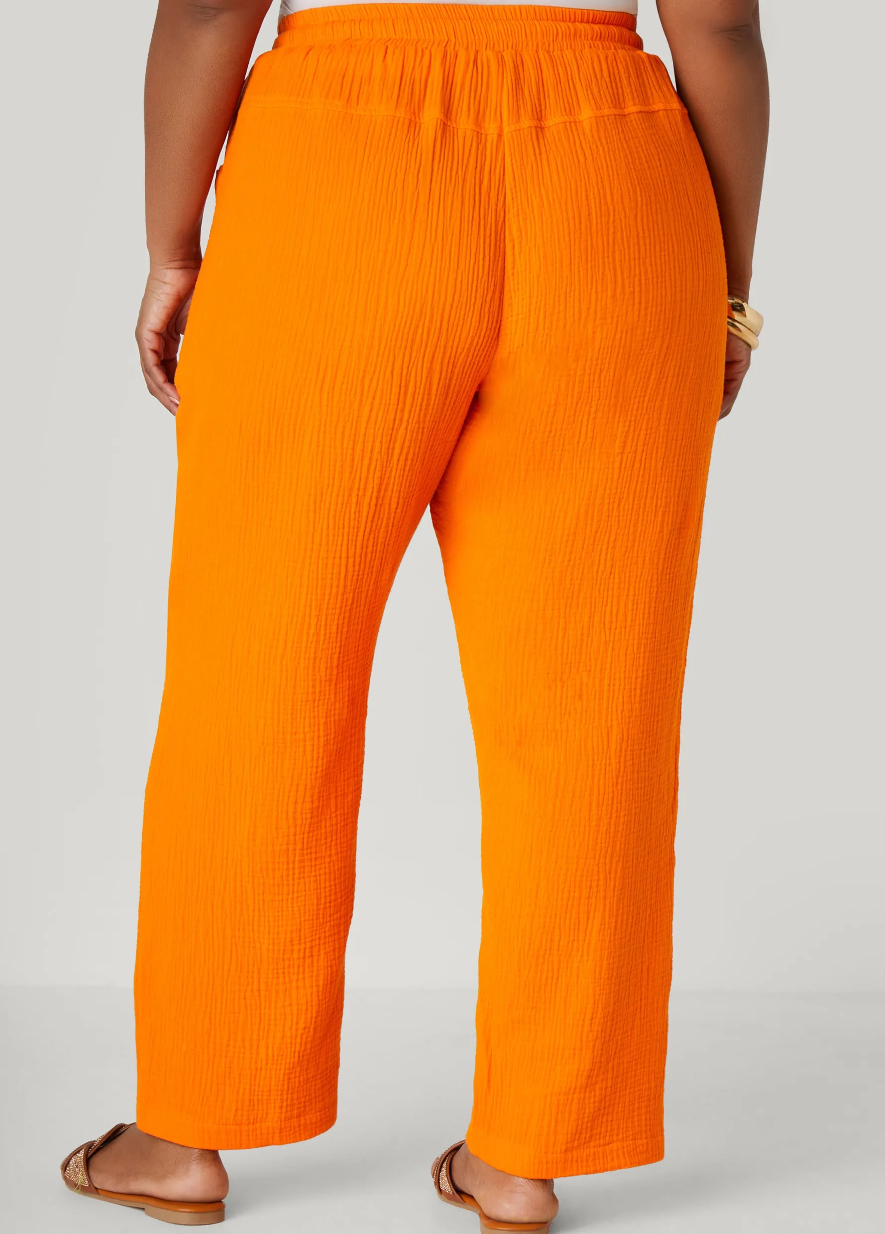 New Ashley Stewart Textured Cotton Gauze Pants