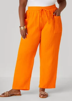 New Ashley Stewart Textured Cotton Gauze Pants