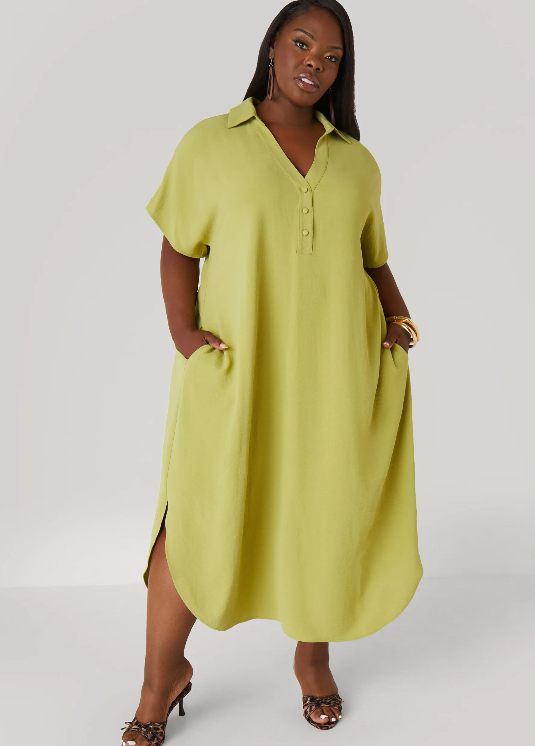 Online Ashley Stewart Textured Maxi Shirtdress