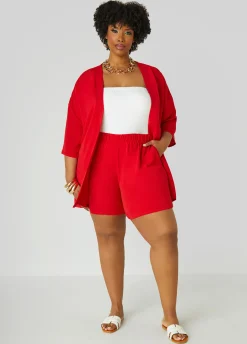 Fashion Ashley Stewart Textured Mid Rise Shorts