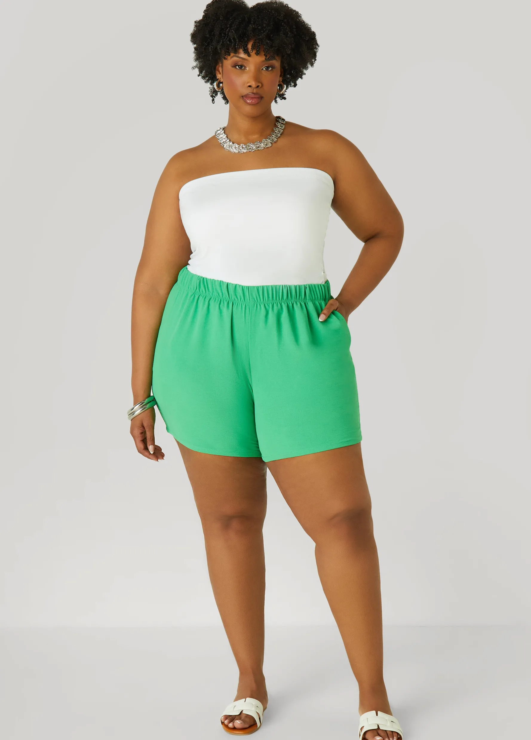 Fashion Ashley Stewart Textured Mid Rise Shorts