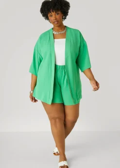 Fashion Ashley Stewart Textured Mid Rise Shorts