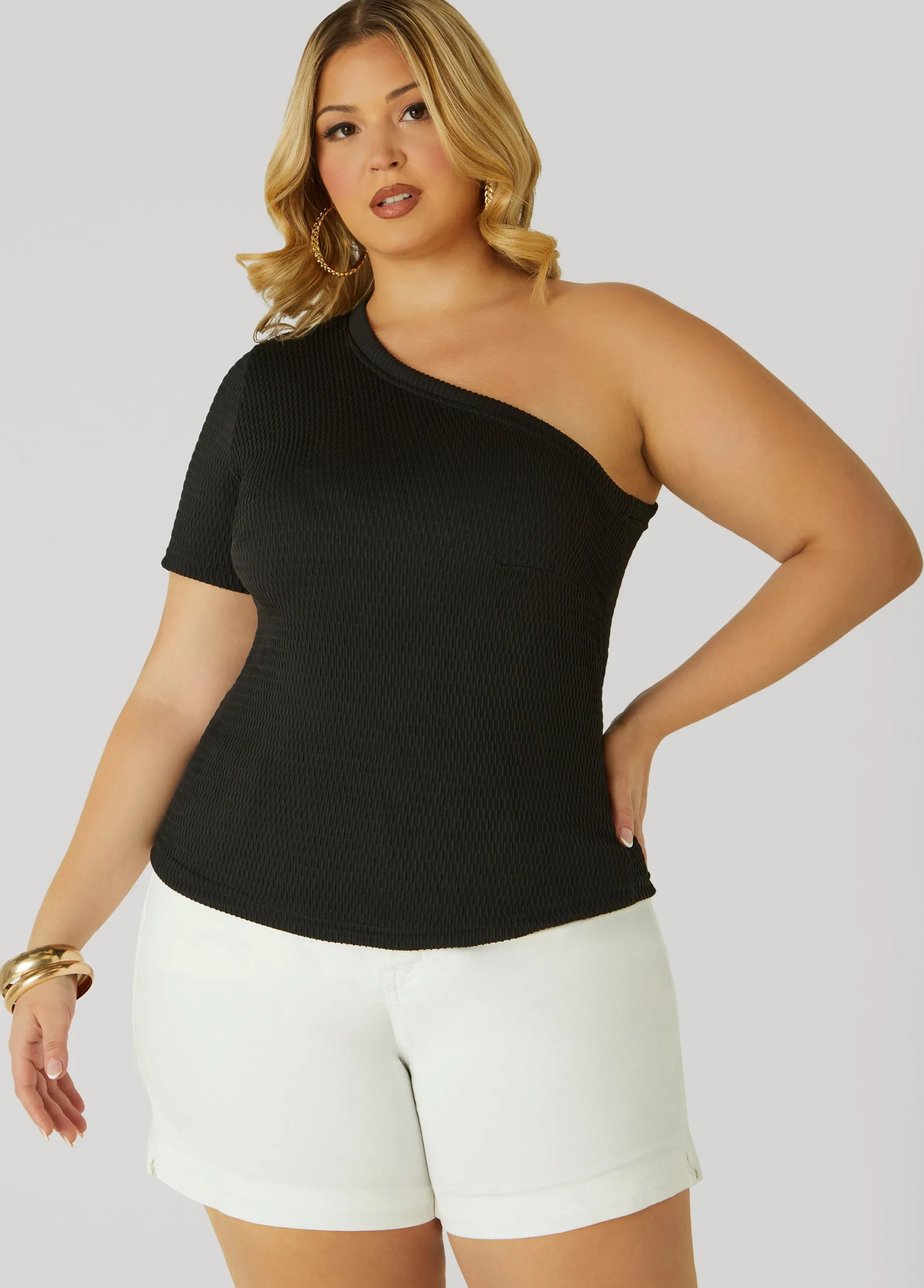 Sale Ashley Stewart Textured One Shoulder Top