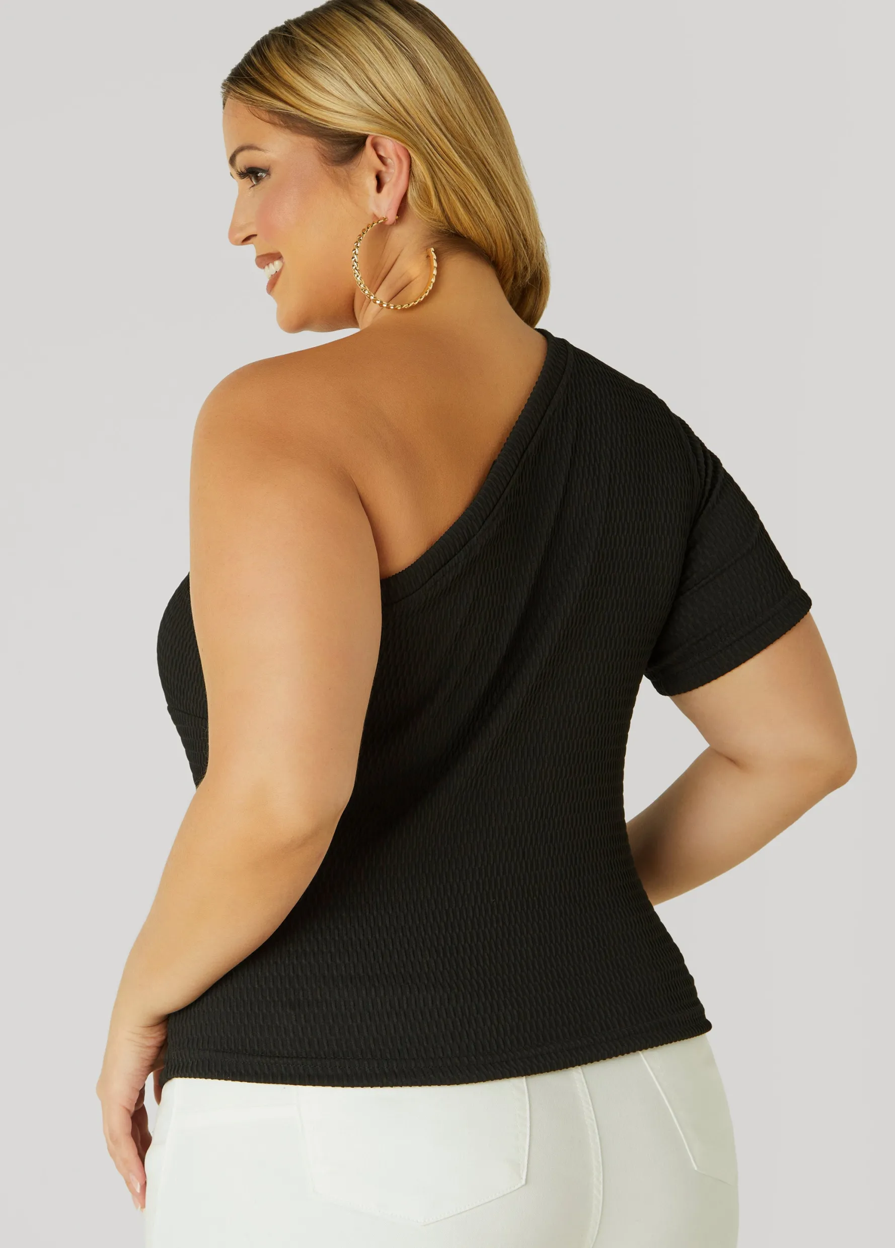 Sale Ashley Stewart Textured One Shoulder Top