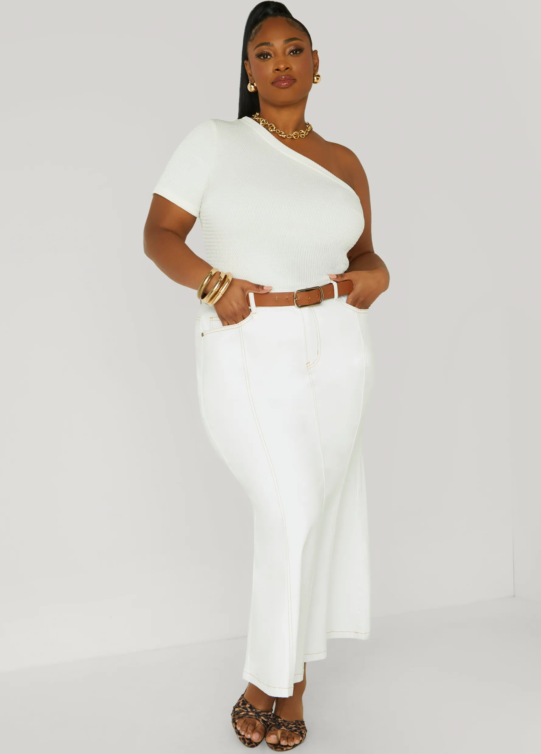 Sale Ashley Stewart Textured One Shoulder Top