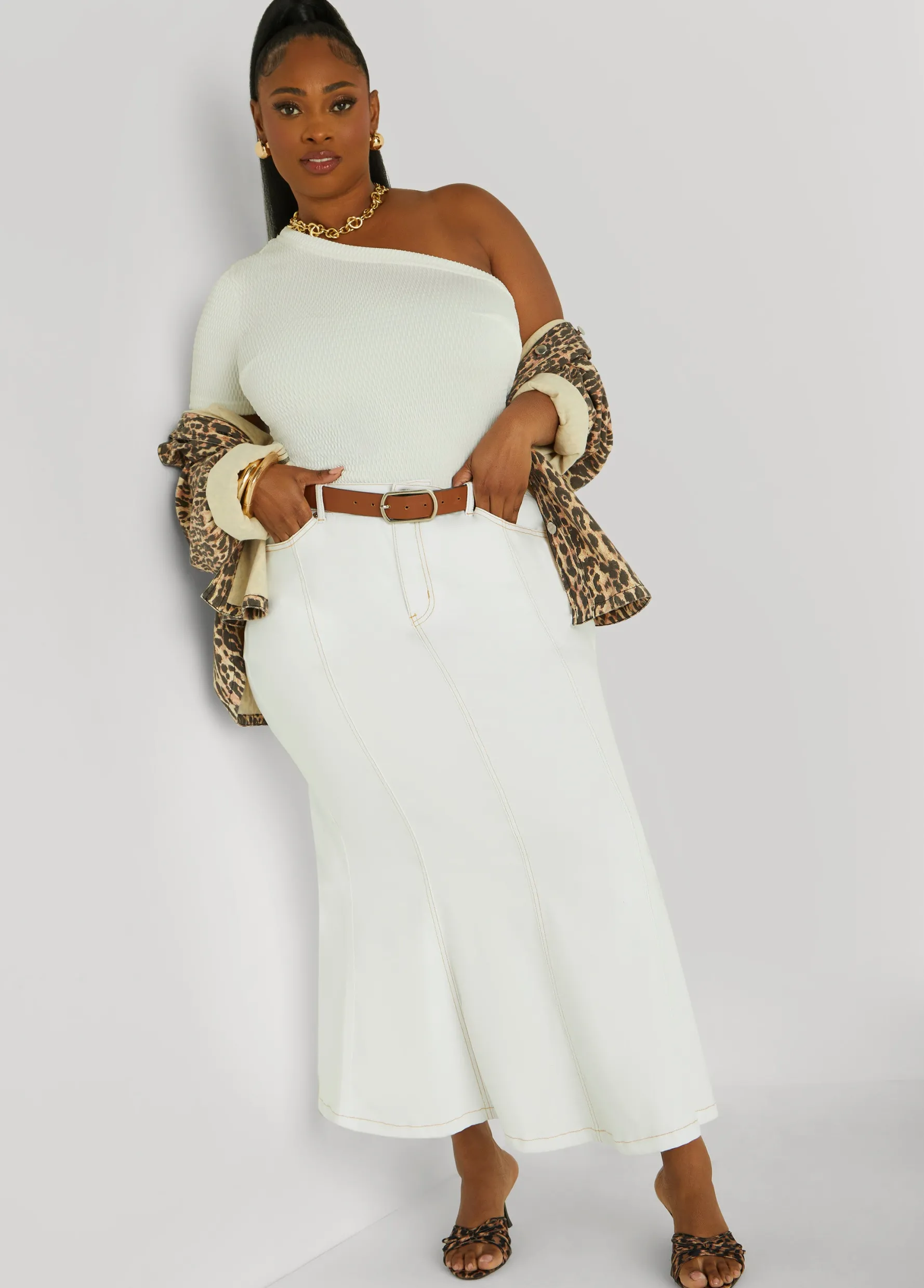 Sale Ashley Stewart Textured One Shoulder Top